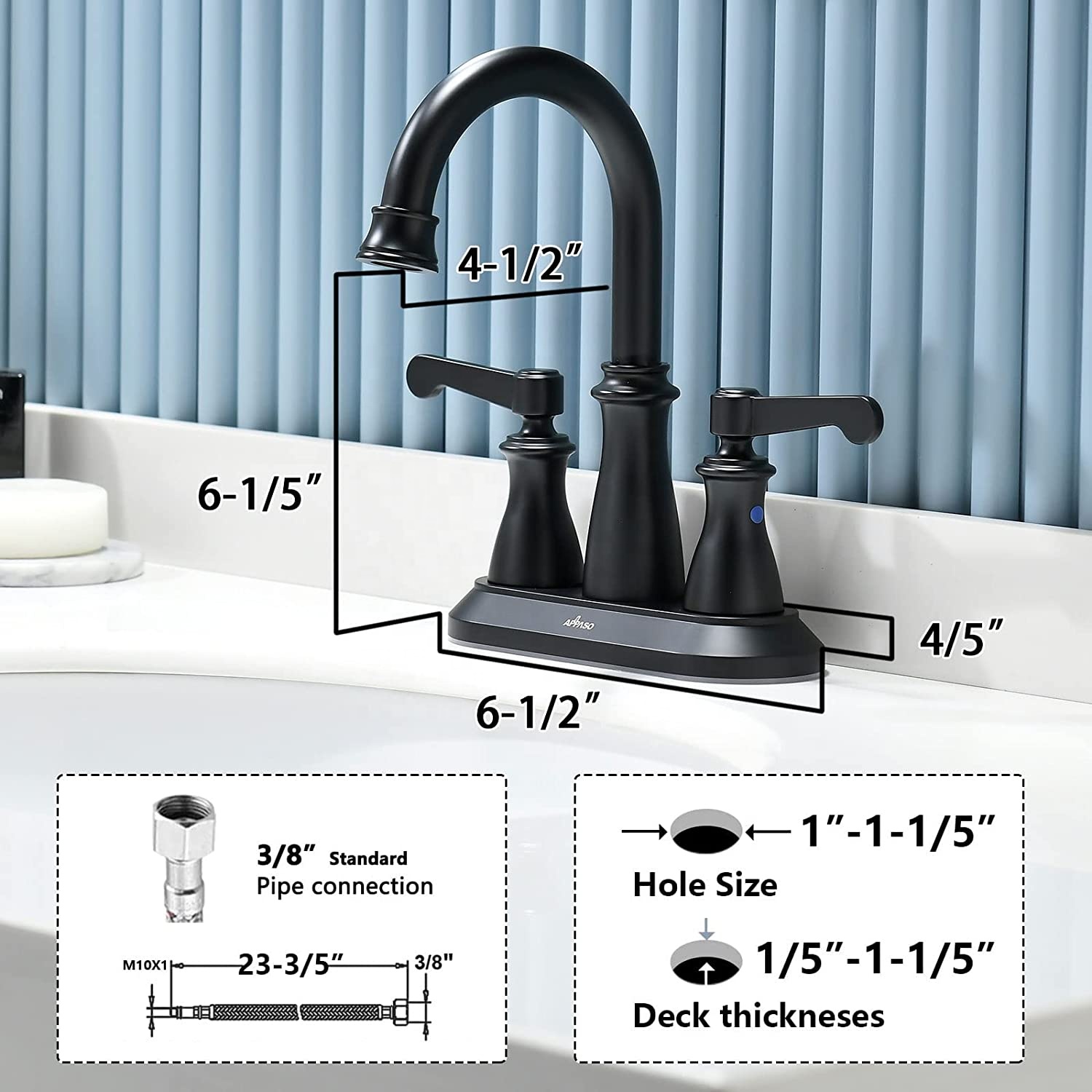 APS133-MB Grifo de lavabo clásico de 3 orificios Grifo de lavabo de baño negro Grifo de baño de doble manija