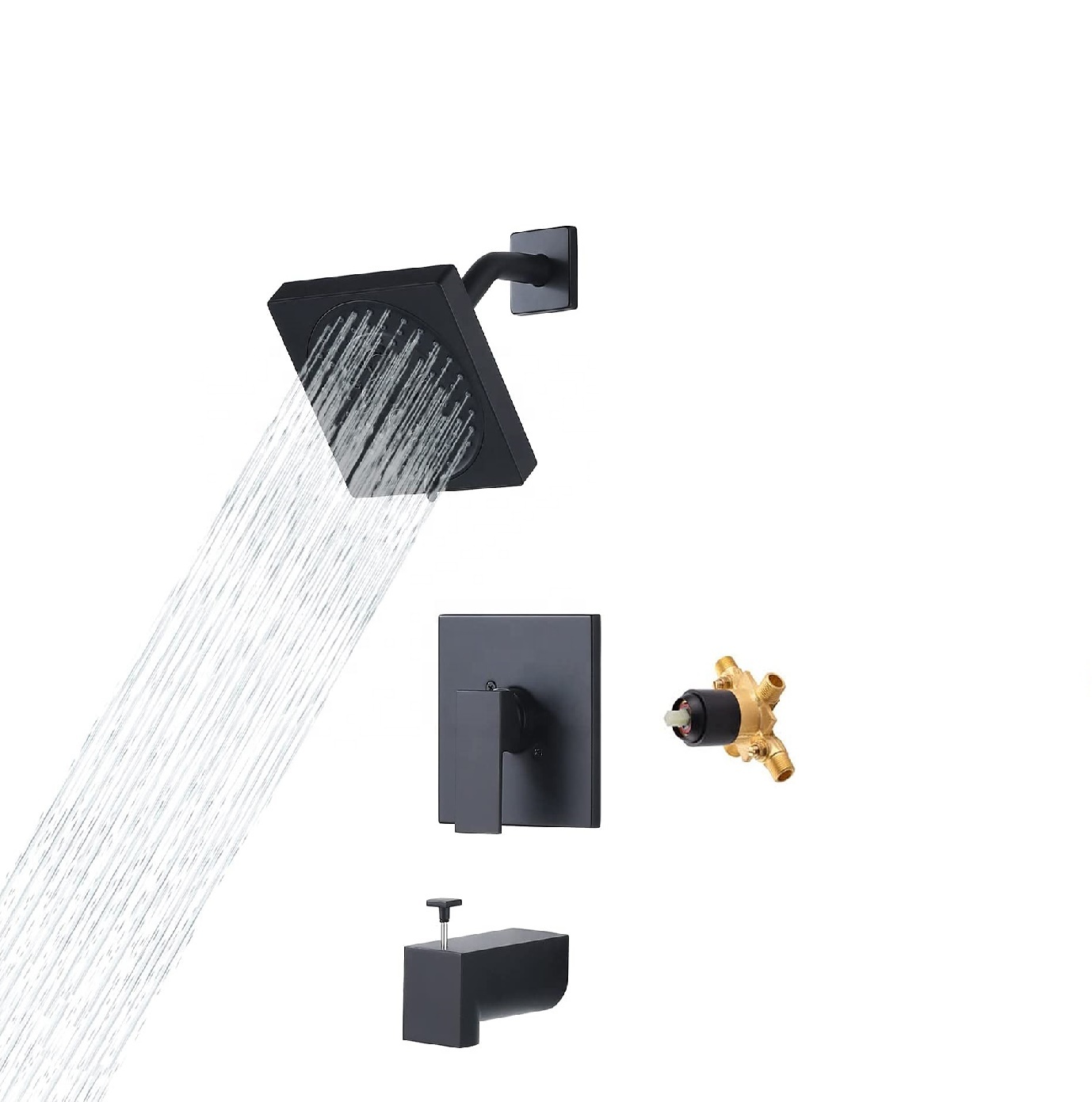 Grifo mezclador de baño de latón montado en la pared de nuevo diseño, grifo cuadrado negro para ducha