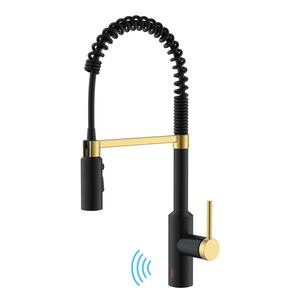Grifos de cocina sin contacto Nuevo diseño Grifo de cocina negro y dorado extraíble 