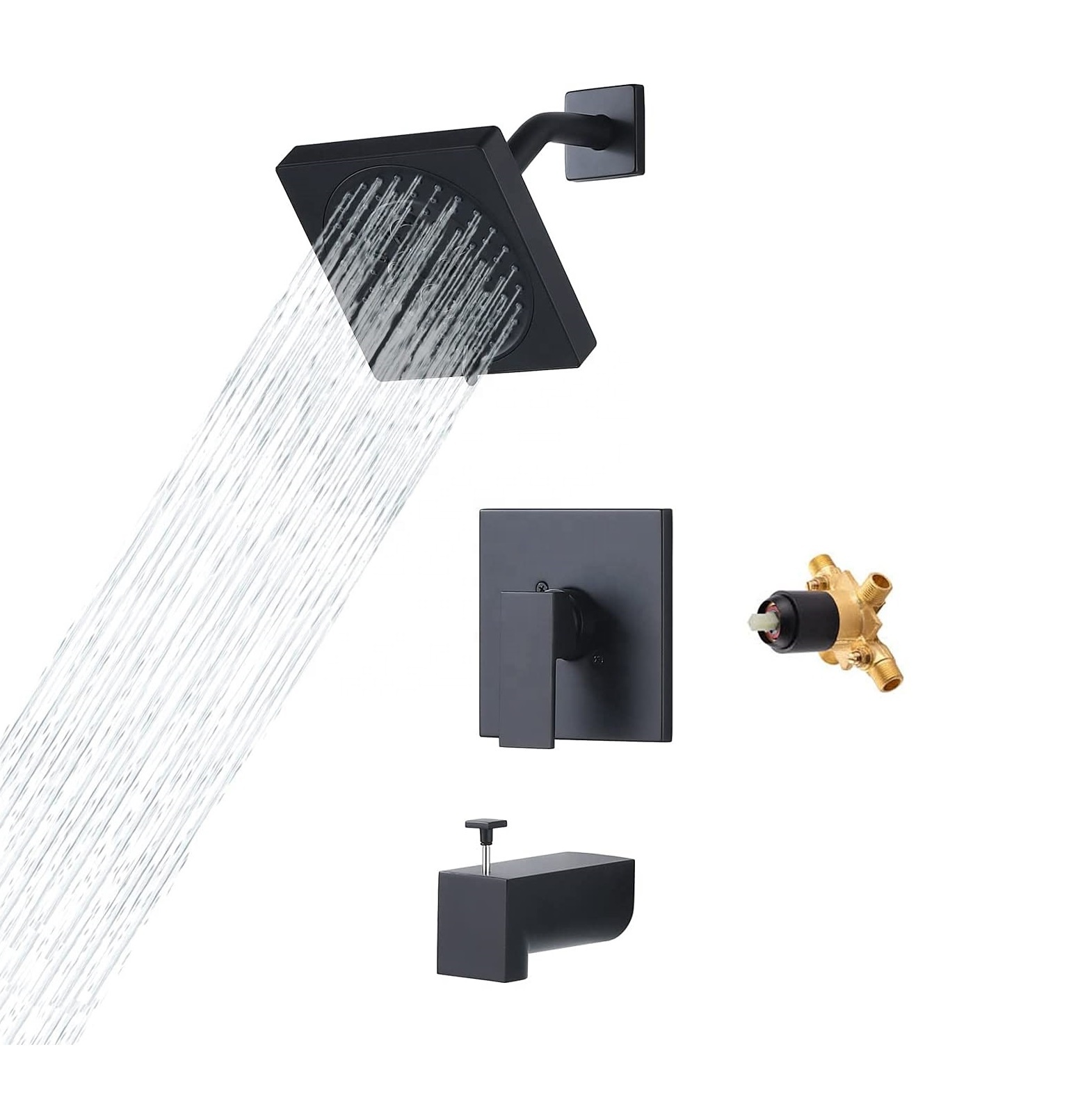 Grifo de ducha de pared ligero, útil, negro mate de alto estándar, juego de ducha de lluvia, grifos de baño y ducha
