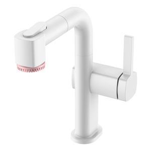 Grifo de baño ajustable de un solo orificio blanco con cepillo de belleza
