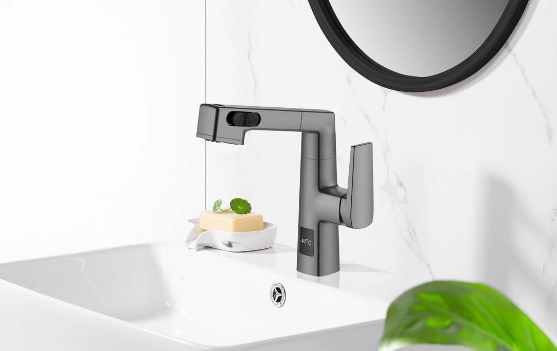  Grifo de baño extraíble de cromo de altura ajustable con pantalla de temperatura de último diseño