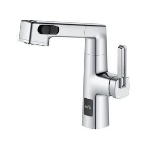  Pantalla de temperatura Diseño único Chrome Extraiga el grifo del baño Altura ajustable