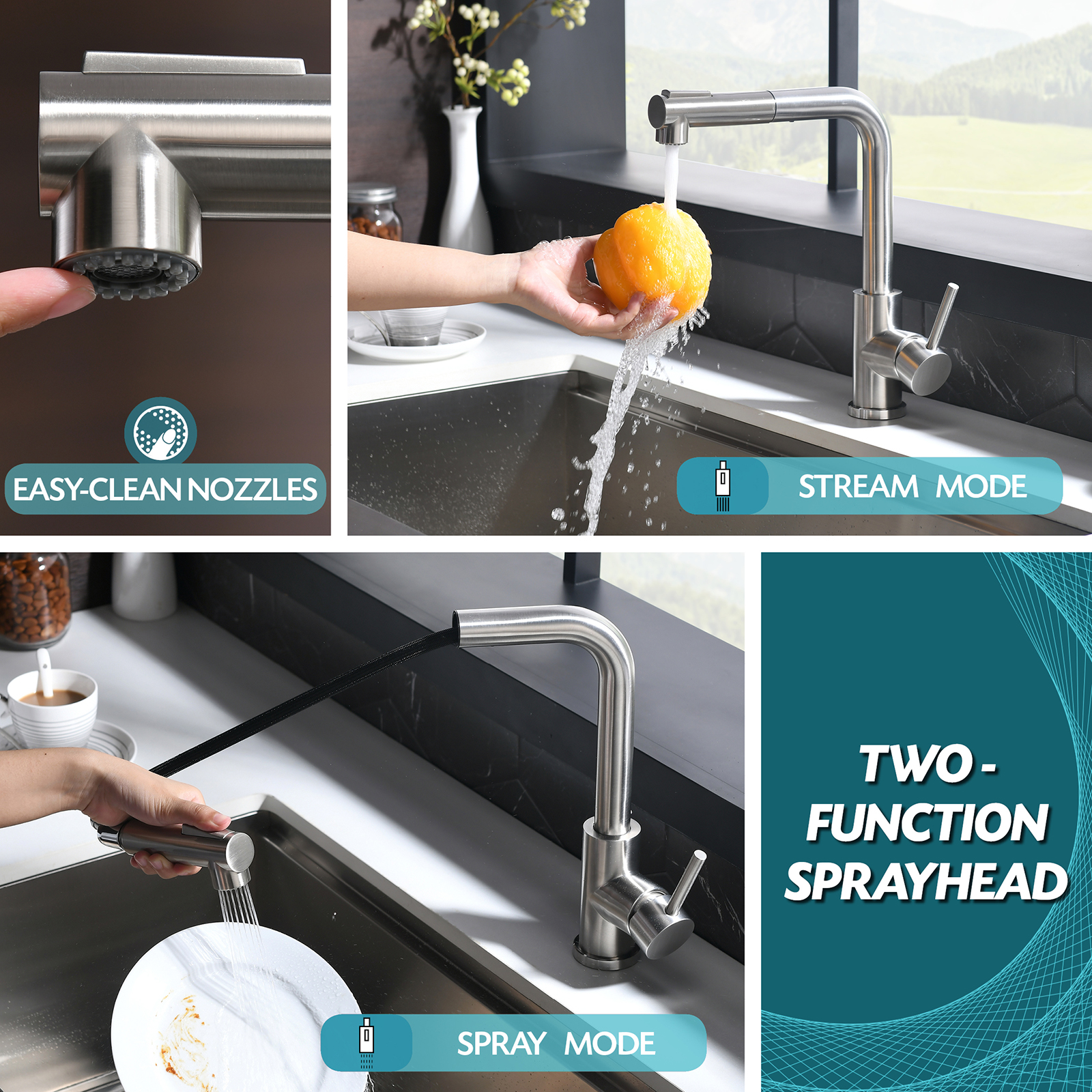 Grifo de cocina de bajo precio Grifo de fregadero de cocina Grifo de cocina extraíble de acero inoxidable 304