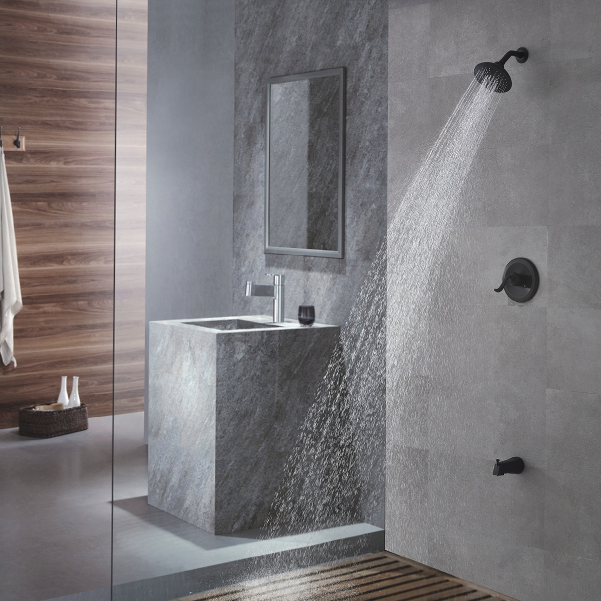 CUPC, nuevo diseño, grifo de bañera montado en la pared negro, grifo de ducha de baño de latón, juego de grifo de ducha negro