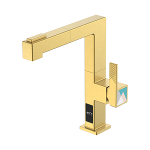 Grifo de cocina extraíble con temperatura Grifo de cocina de acero inoxidable dorado con rociador