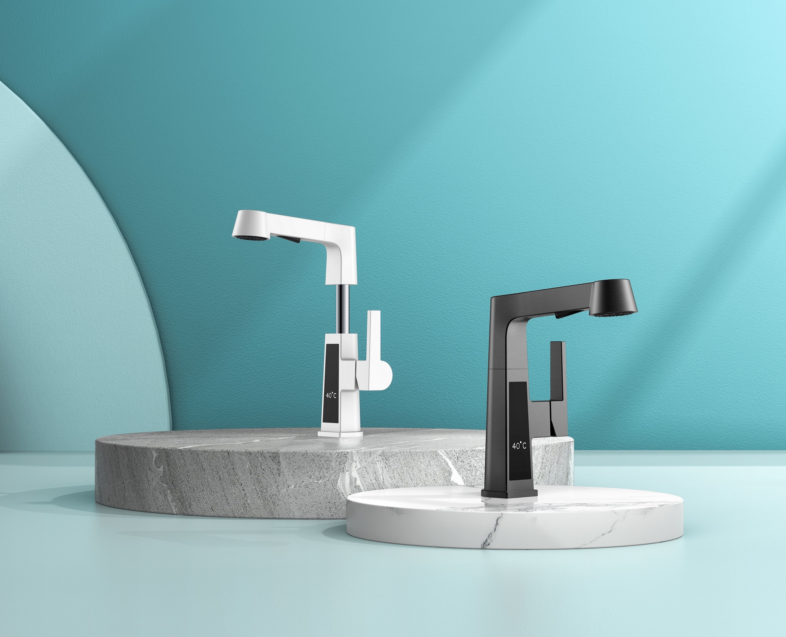 Grifo cuadrado blanco para lavabo, grifo de baño extraíble con pantalla de temperatura