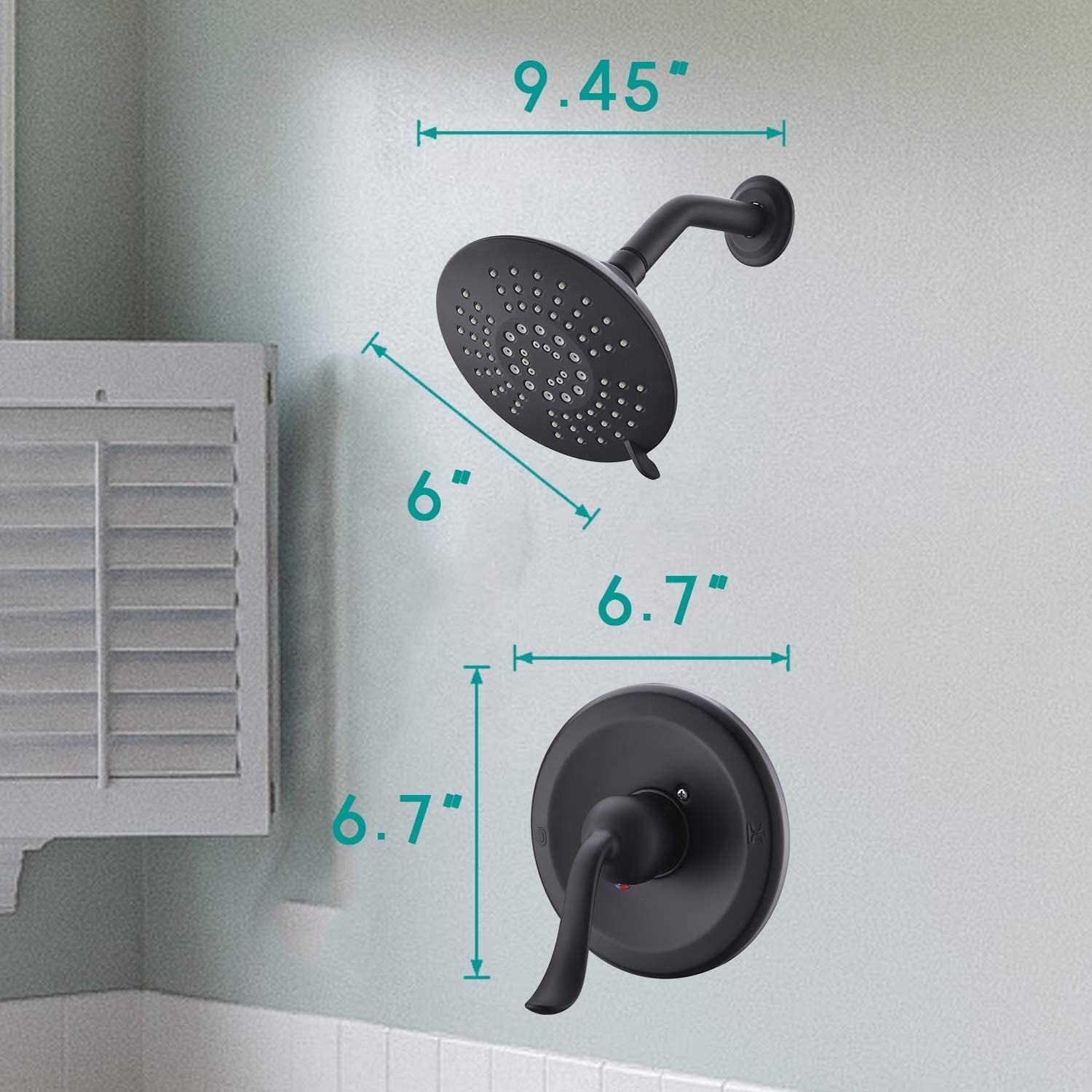 Grifo de ducha moderno en ducha de baño de grifo negro montado en la pared