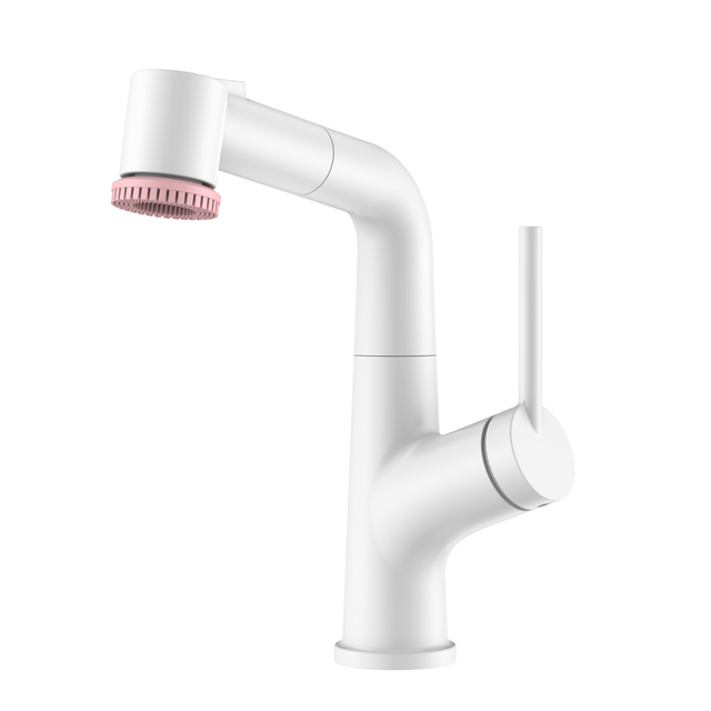 Grifo de baño alto blanco elegante Grifo de baño de un solo orificio con cepillo de belleza