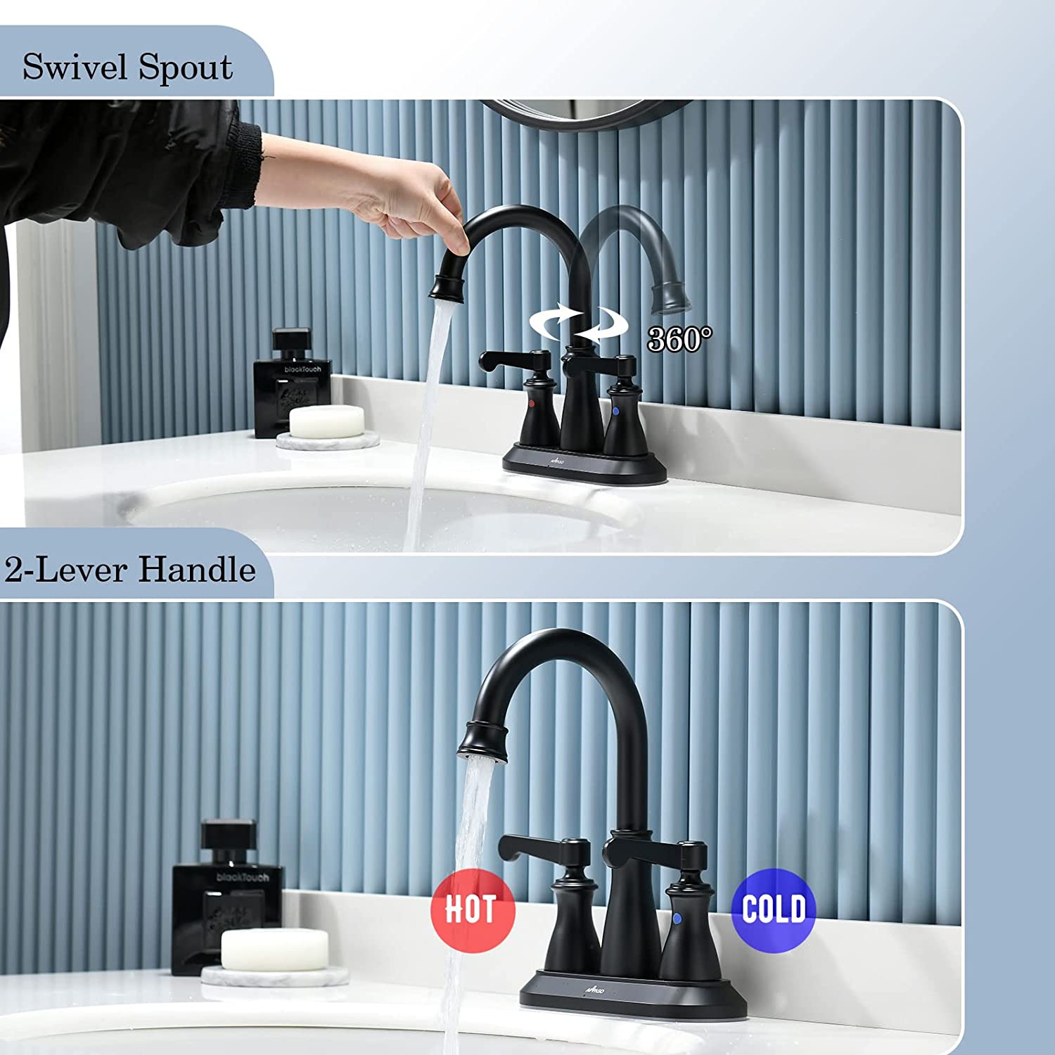 Grifo de baño de dos manijas Grifo de lavabo de baño negro Grifo de baño de 3 orificios