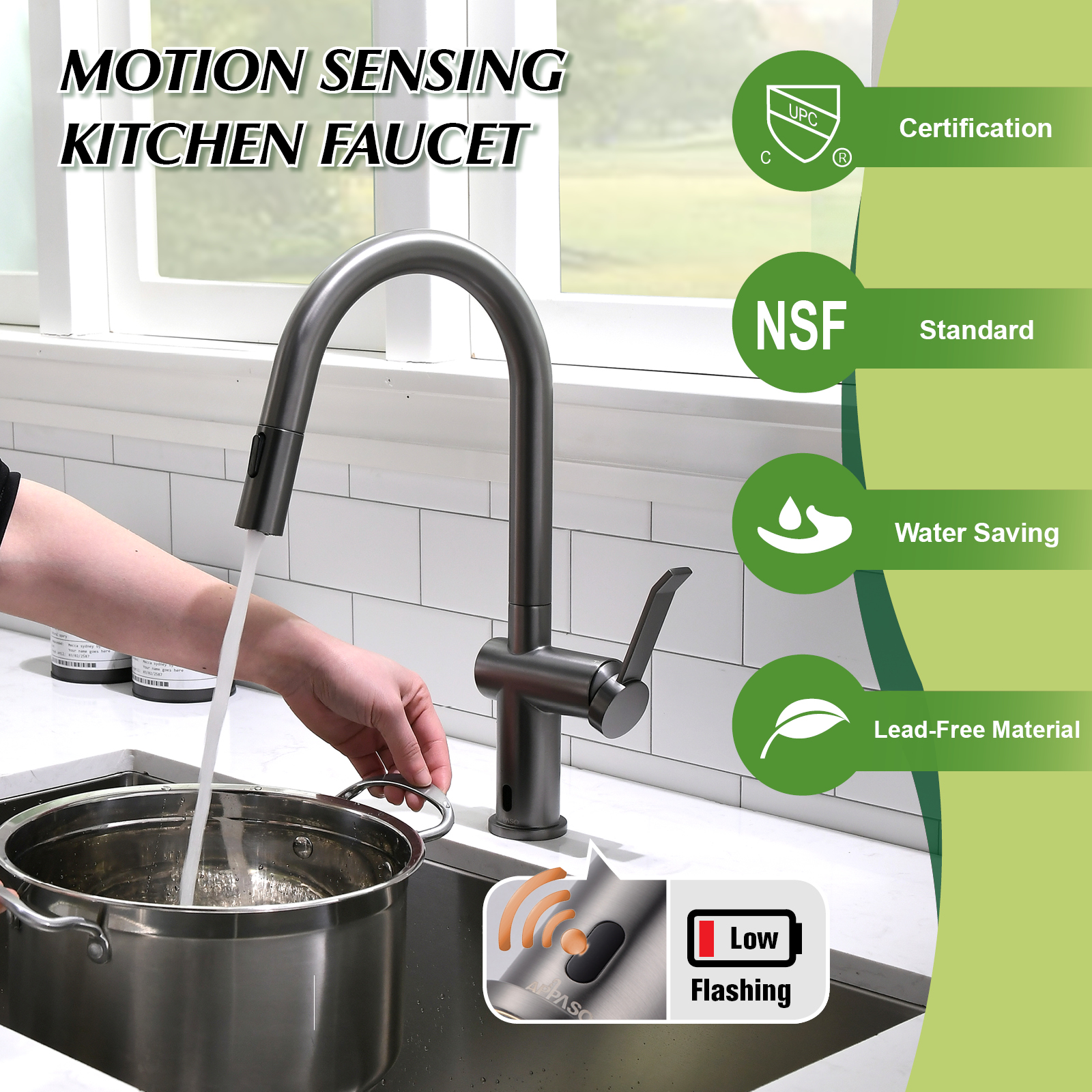 Grifo de cocina sin contacto con sensor de estilo comercial contemporáneo a precio favorable extraíble