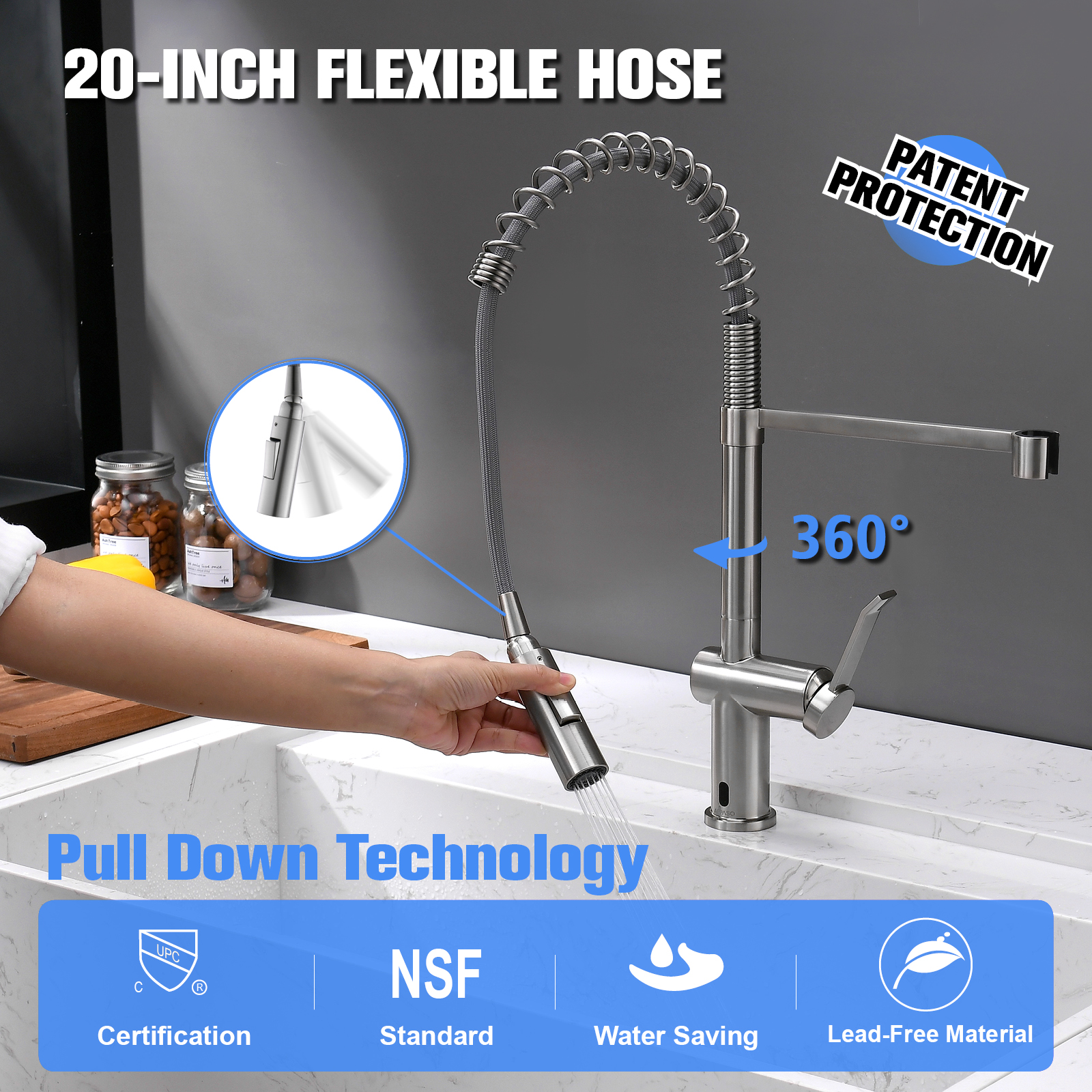 Grifo automático inteligente duradero extraíble Grifo de cocina cepillado sin contacto extraíble